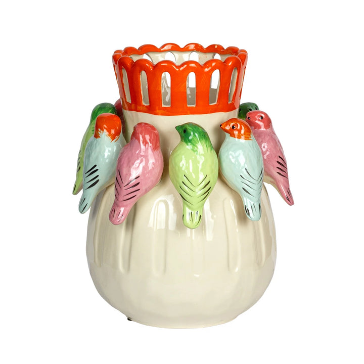 Ceramic Vase - Flock of Colourful Birds