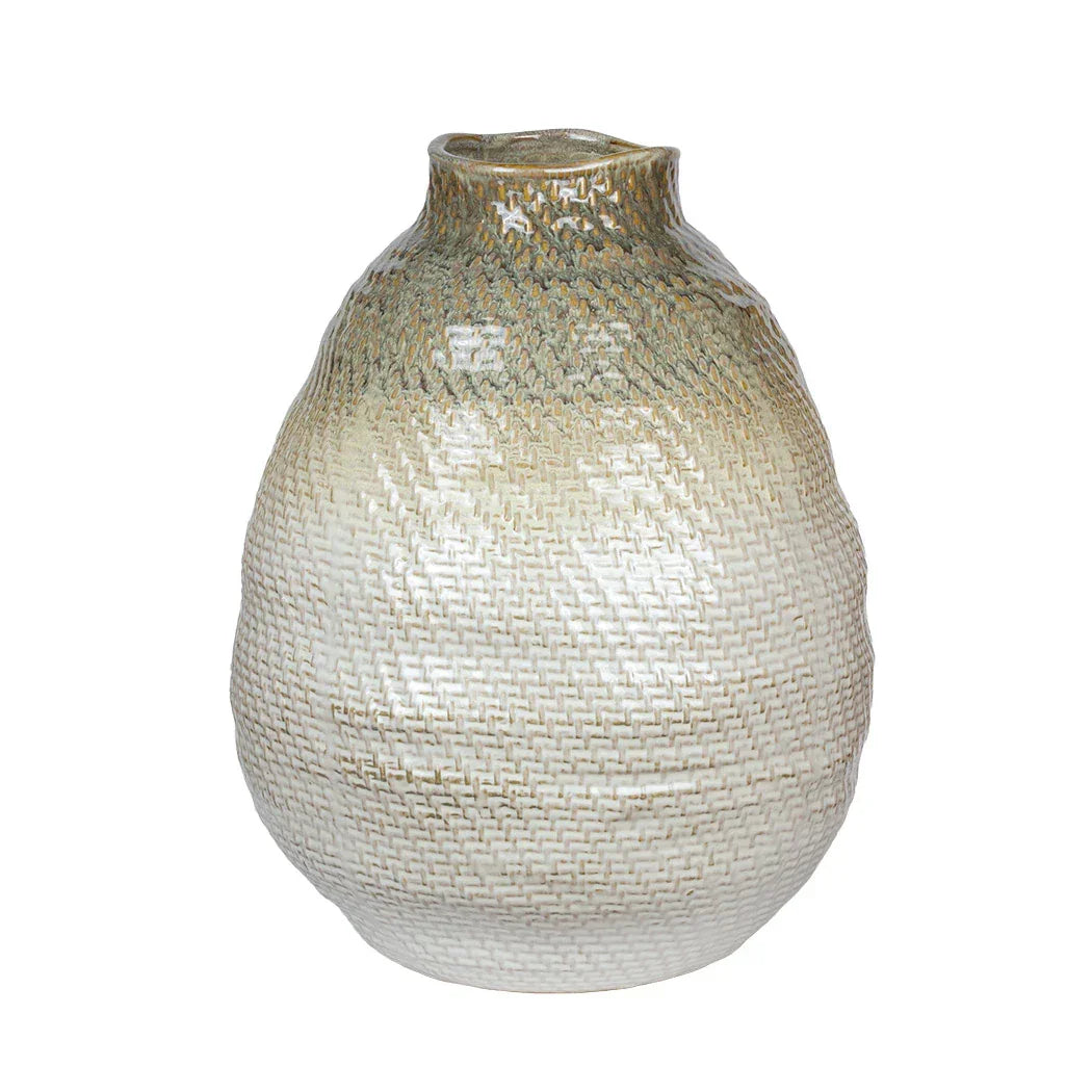 Ceramic Vase - Cream & Brown Woven XL - Ceramic