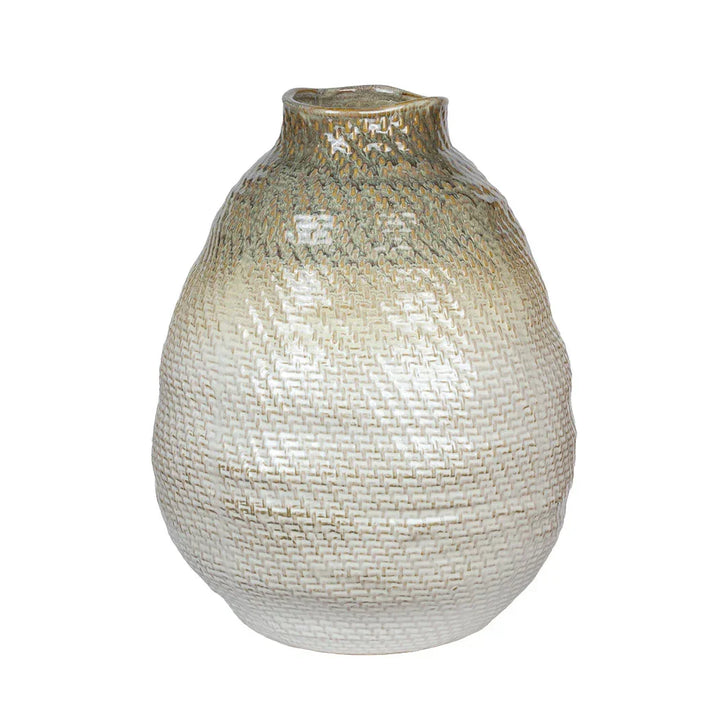 Ceramic Vase - Cream &amp; Brown Woven XL - Ceramic