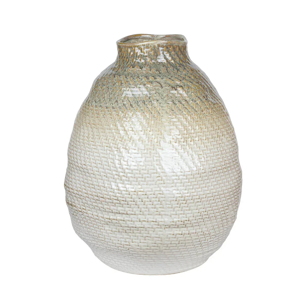 Ceramic Vase - Cream &amp; Brown Woven XL - Ceramic