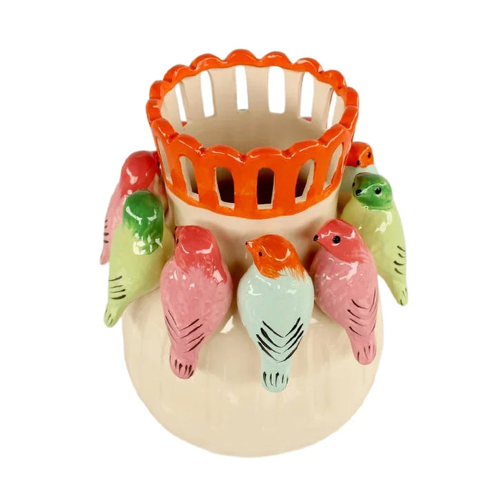 Ceramic Vase - Flock of Colourful Birds - Ceramic