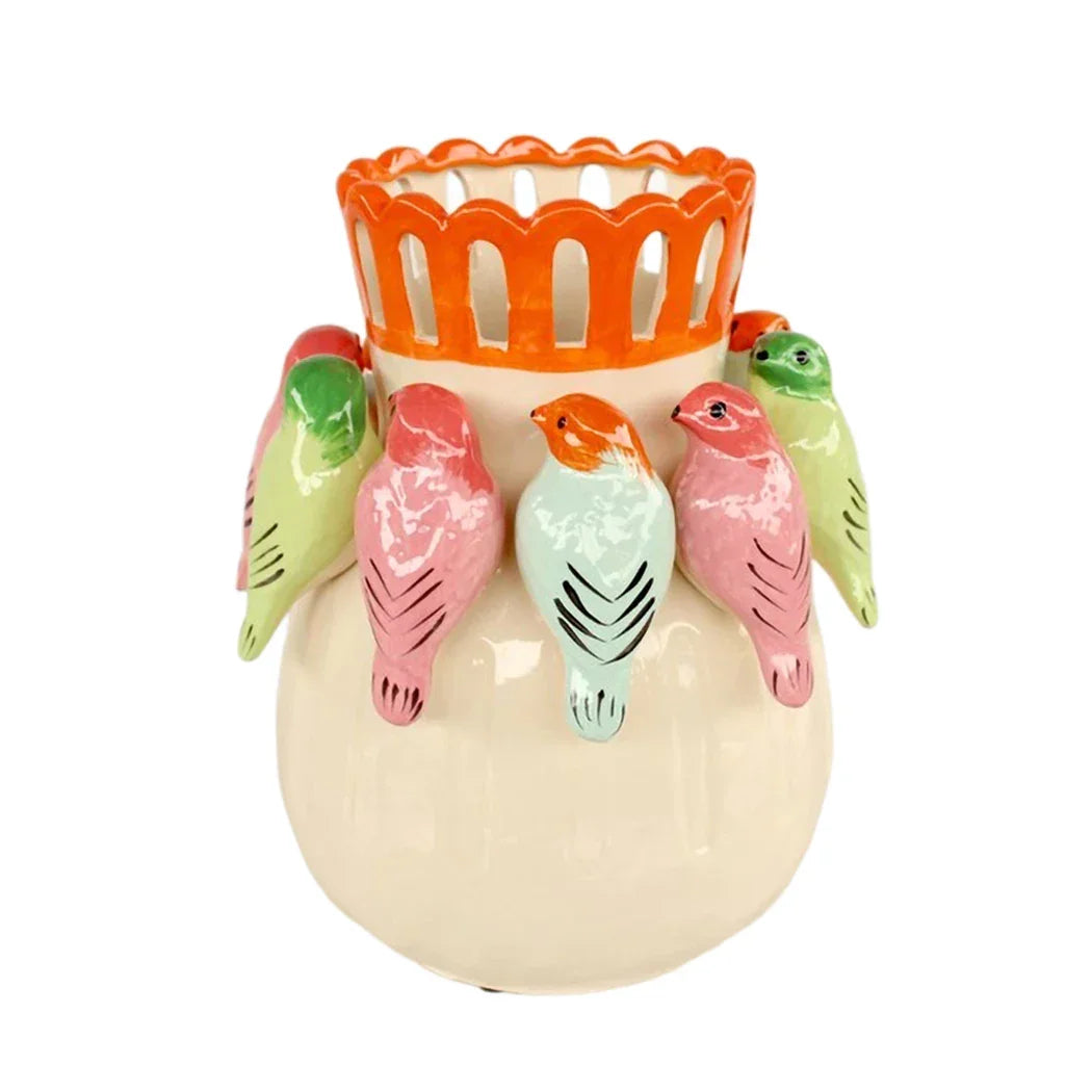 Ceramic Vase - Flock of Colourful Birds - Ceramic