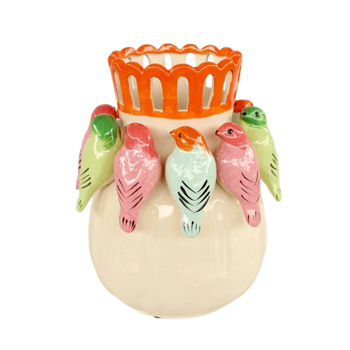 Ceramic Vase - Flock of Colourful Birds - Ceramic