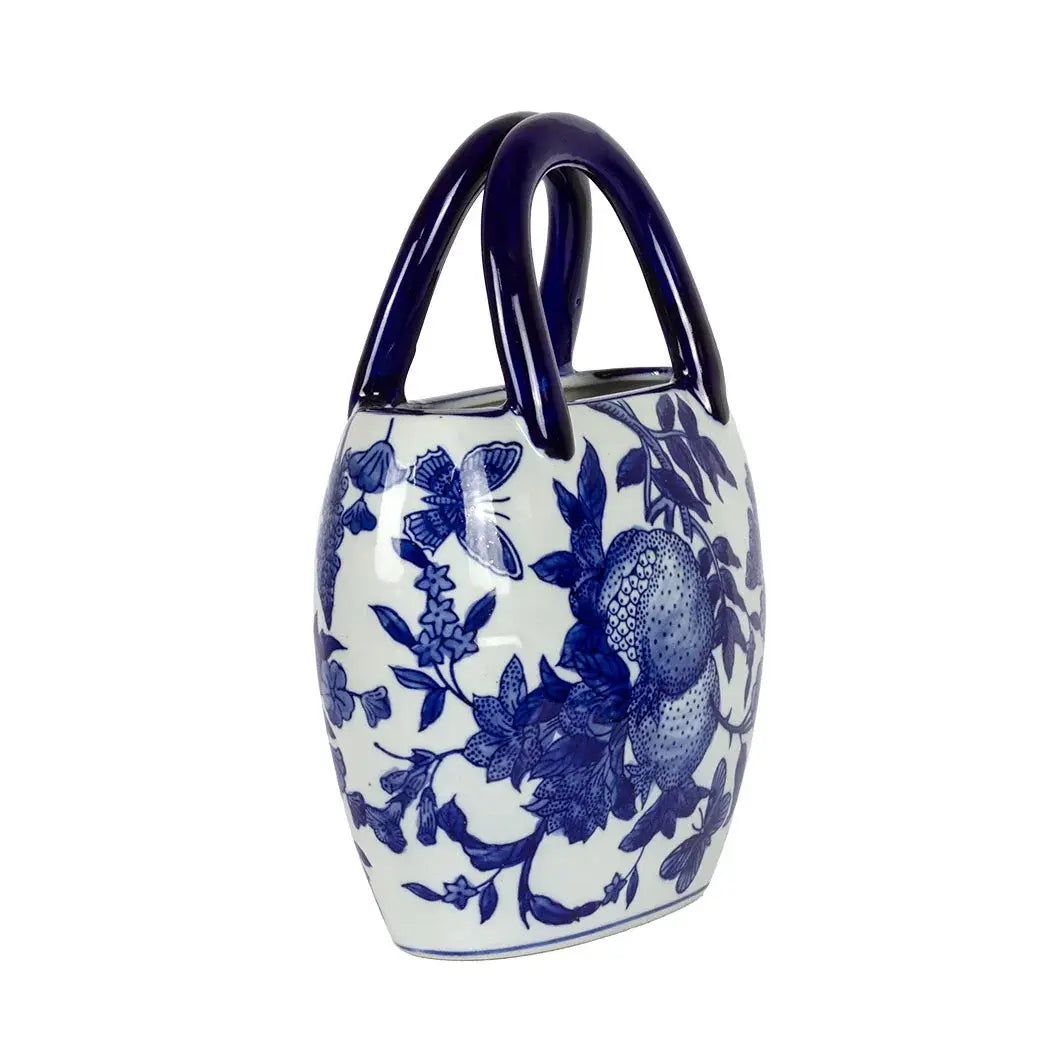 Ceramic Vase - Handbag Blue &amp; White Pomegranates - Ceramic