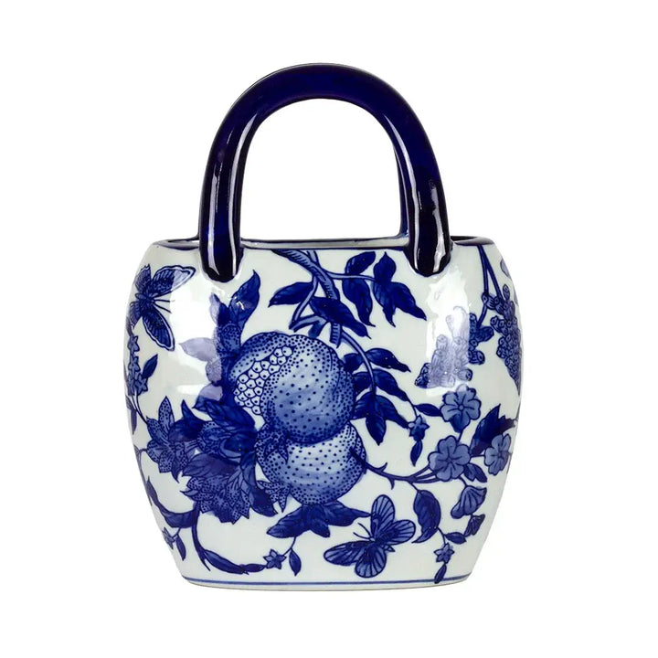 Ceramic Vase - Handbag Blue &amp; White Pomegranates - Ceramic