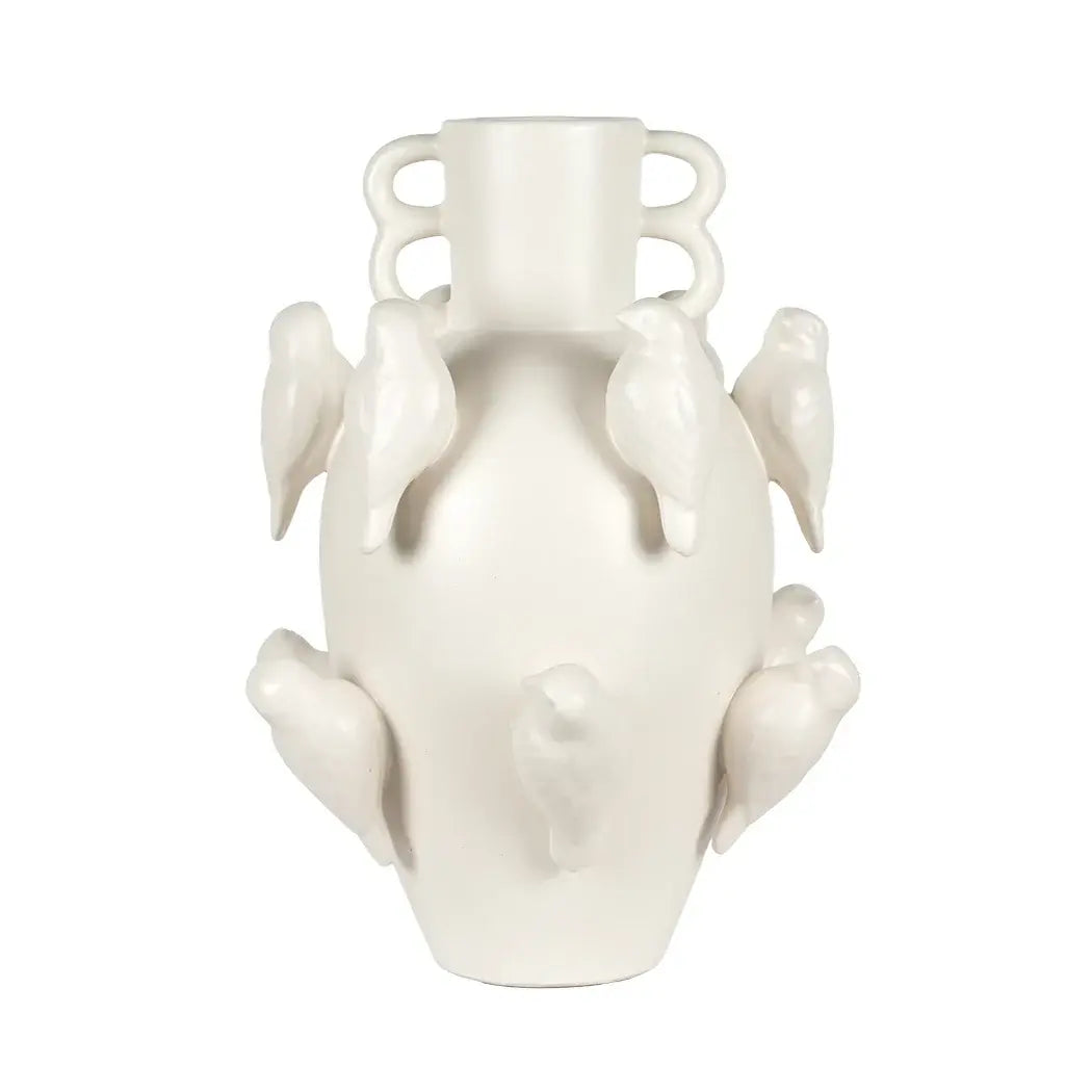 Ceramic Vase - Handled Birds 35cm - Ceramic