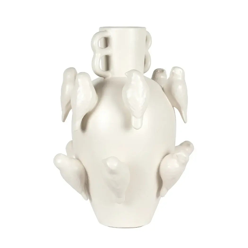 Ceramic Vase - Handled Birds 35cm - Ceramic