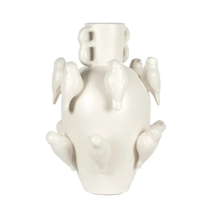 Ceramic Vase - Handled Birds 35cm - Ceramic