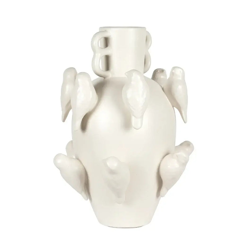 Ceramic Vase - Handled Birds 35cm - Ceramic