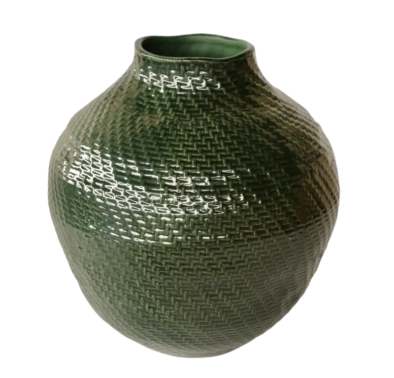Ceramic Vase - Large Green Woven - Ceramic