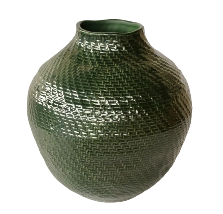 Ceramic Vase - Large Green Woven - Ceramic