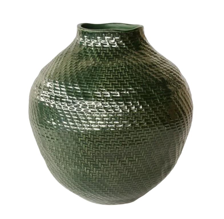 Ceramic Vase - Large Green Woven - Ceramic