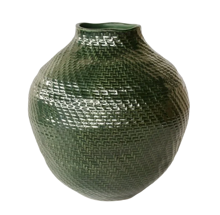 Ceramic Vase - Large Green Woven - Ceramic