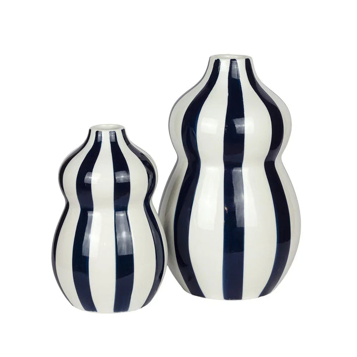 Ceramic Vase - Navy Blue &amp; White Gourd 25cm - Ceramic