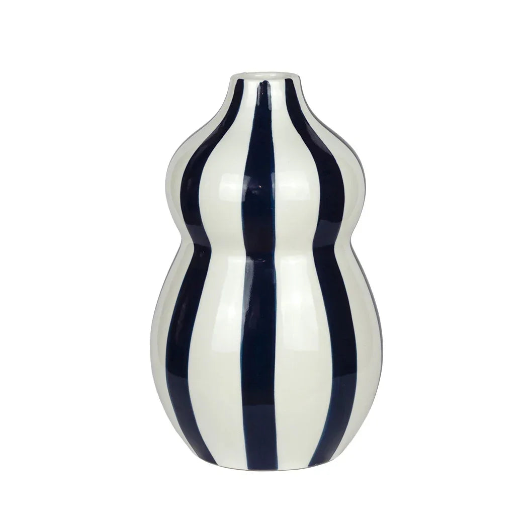 Ceramic Vase - Navy Blue &amp; White Gourd 25cm - Ceramic