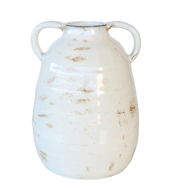 Ceramic Vase - Off White Handled - Ceramic
