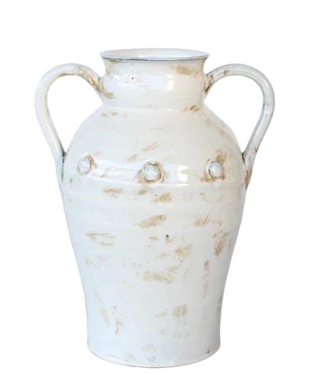 Ceramic Vase - Off White Handled & Studded - Ceramic