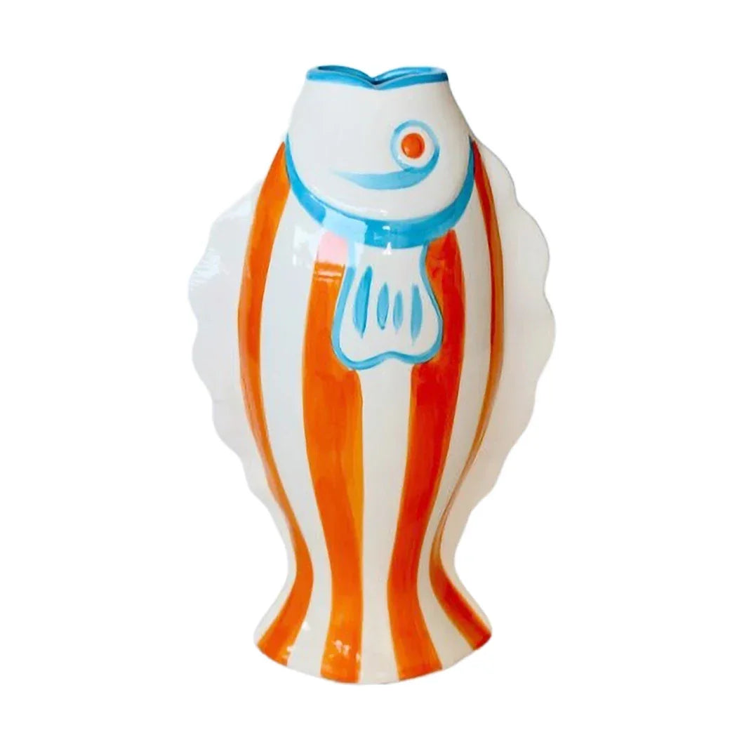 Ceramic Vase - Orange & Blue Fishy 39cm - Ceramic