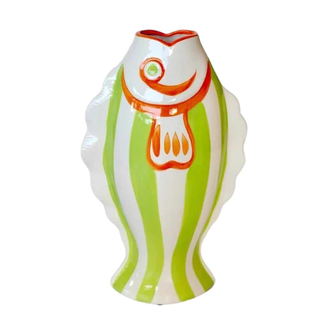 Ceramic Vase - Orange &amp; Green Fishy 40cm - Ceramic