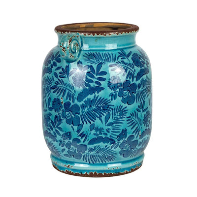 Ceramic Vase - Turquoise Shades Floral 23cm - Ceramic