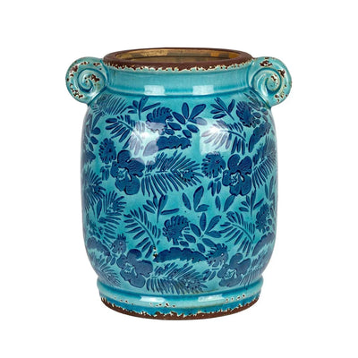 Ceramic Vase - Turquoise Shades Floral 23cm - Ceramic