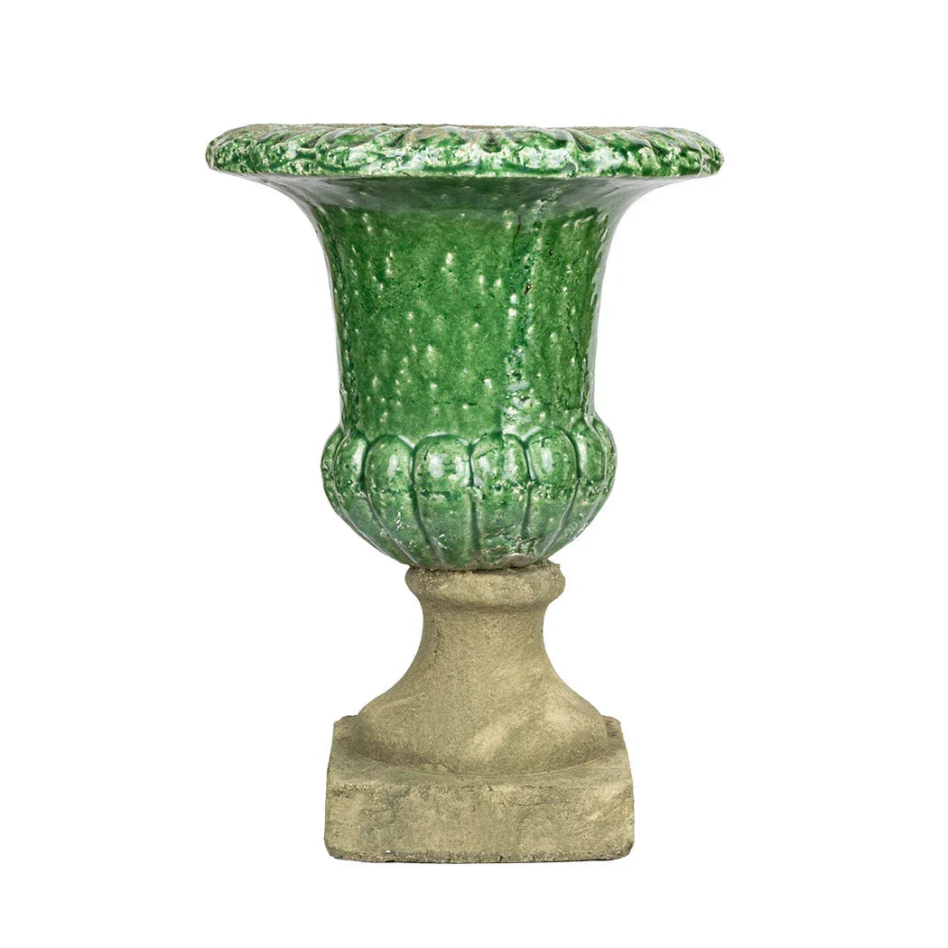 Ceramic Vase - Vintaged Green Stone Urn 39cm - Ceramic