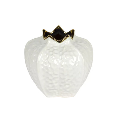 Ceramic Vase - White & Gold Pomegranate 17cm - Ceramic