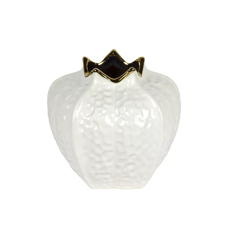 Ceramic Vase - White & Gold Pomegranate 17cm - Ceramic
