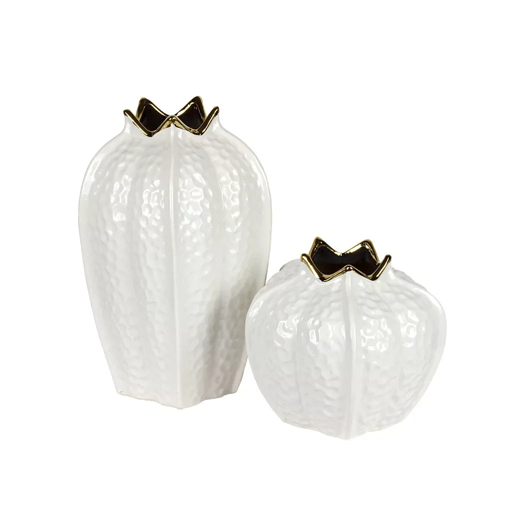 Ceramic Vase - White &amp; Gold Pomegranate 29cm - Ceramic