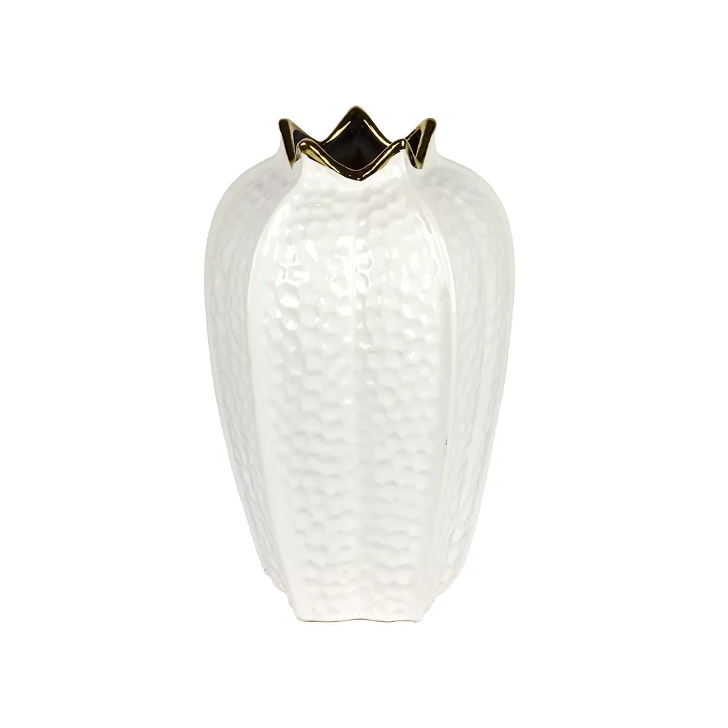 Ceramic Vase - White &amp; Gold Pomegranate 29cm - Ceramic