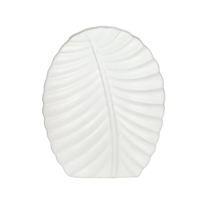 Ceramic Vase - White Leaf Flat 30cm - Ceramic