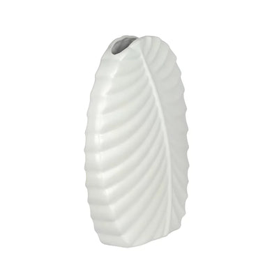 Ceramic Vase - White Leaf Flat 30cm - Ceramic