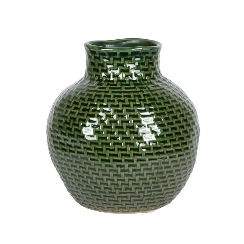 Ceramic Vase - Woven Green 15cm - Ceramic