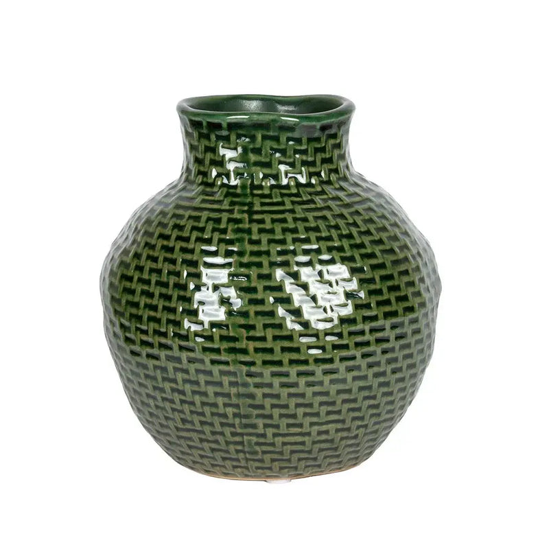 Ceramic Vase - Woven Green 15cm - Ceramic