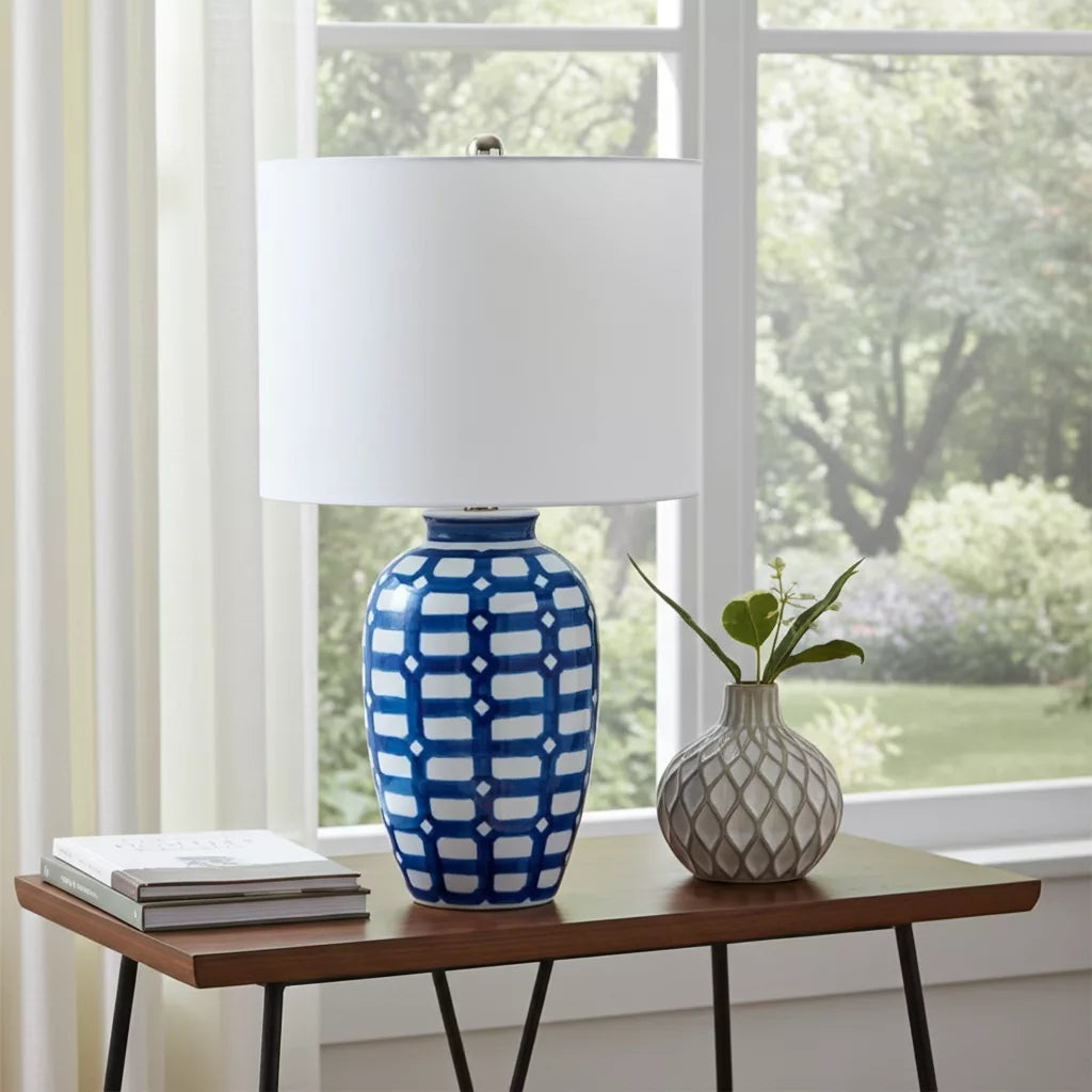 Table Lamp - Blue &amp; White Checkered