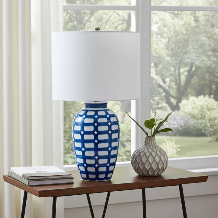Table Lamp - Blue &amp; White Checkered