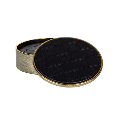 Coaster Set of 4 - Band Leather Black & Gold