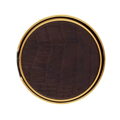 Coaster Set of 4 - Leather & Gold Round - Pewter