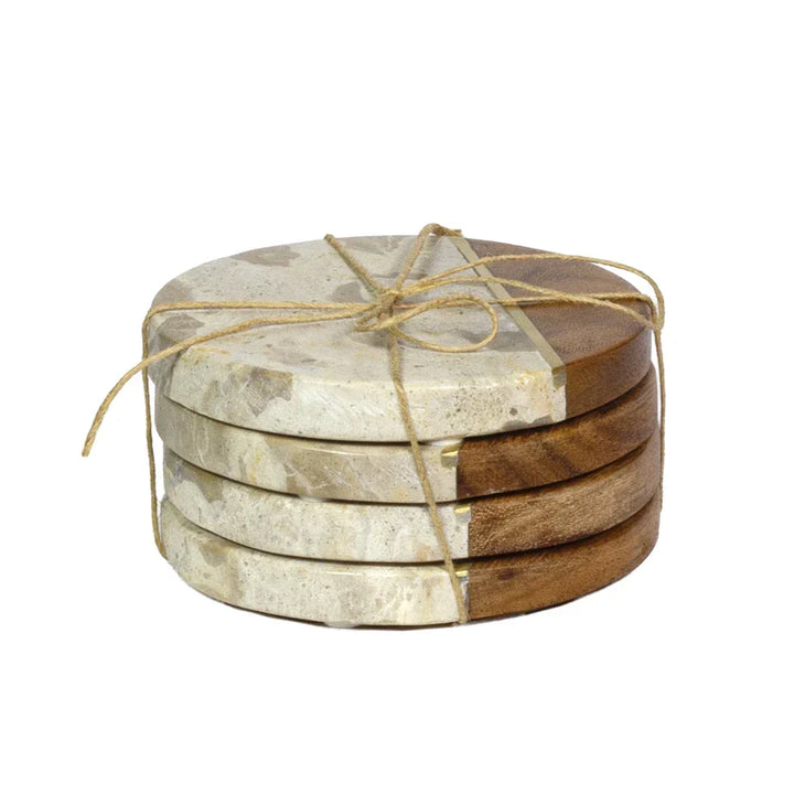 Coaster Set of 4 - Marble &amp; Brass - Pewter
