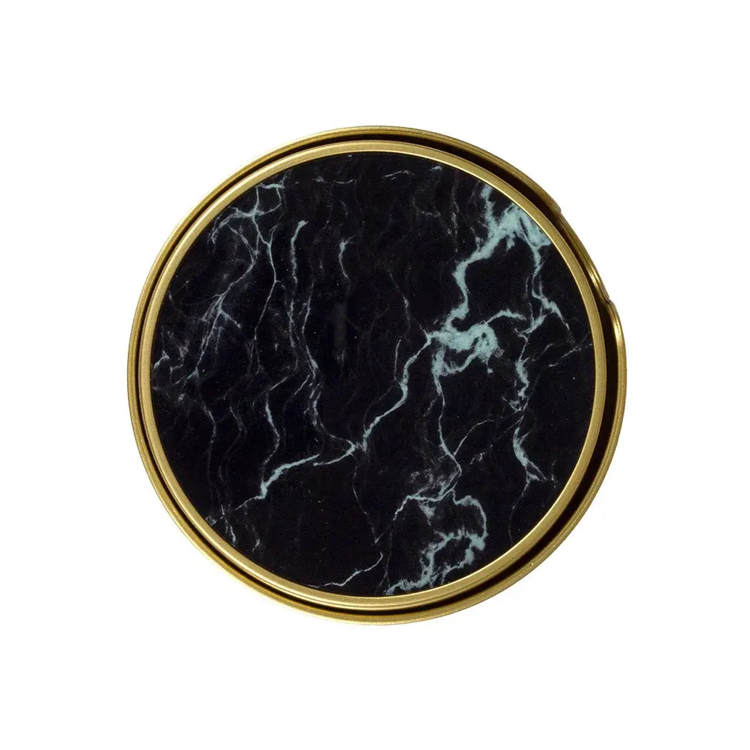 Coaster Set of 6 - Black Marble Round - Pewter