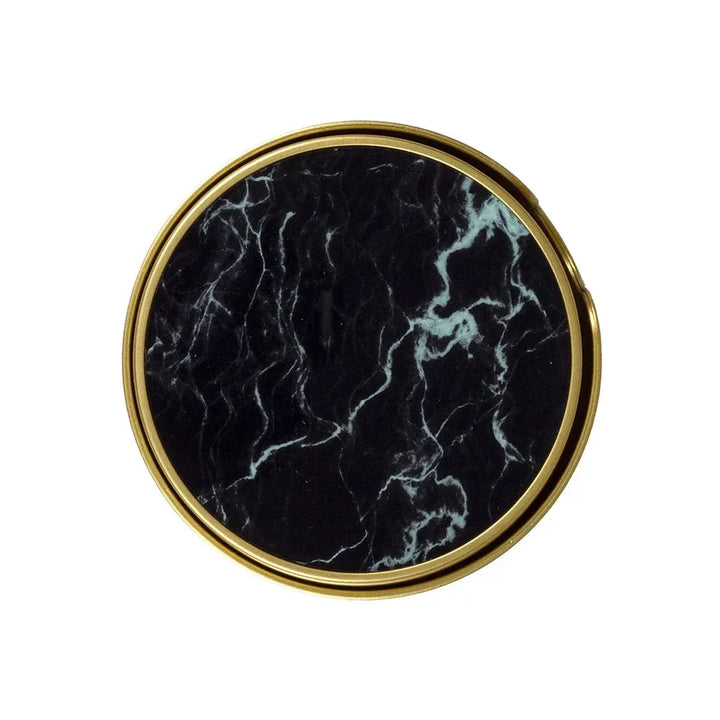 Coaster Set of 6 - Black Marble Round - Pewter