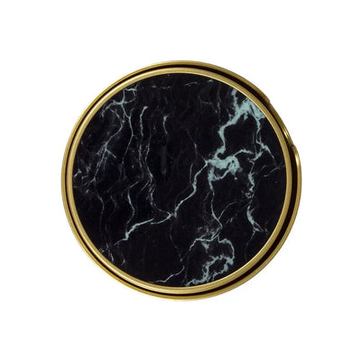Coaster Set of 6 - Black Marble Round - Pewter