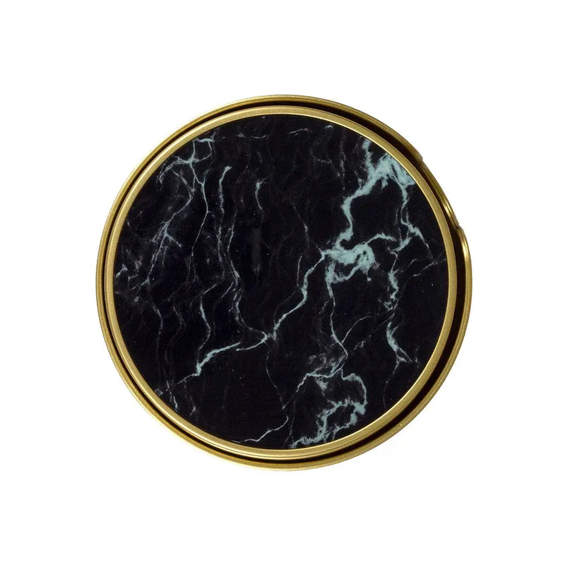 Coaster Set of 6 - Black Marble Round - Pewter