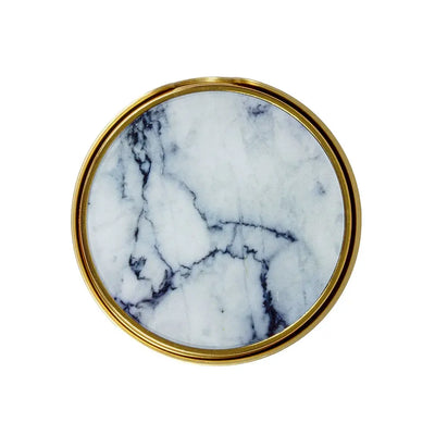 Coaster Set of 6 - White Marble Round - Pewter