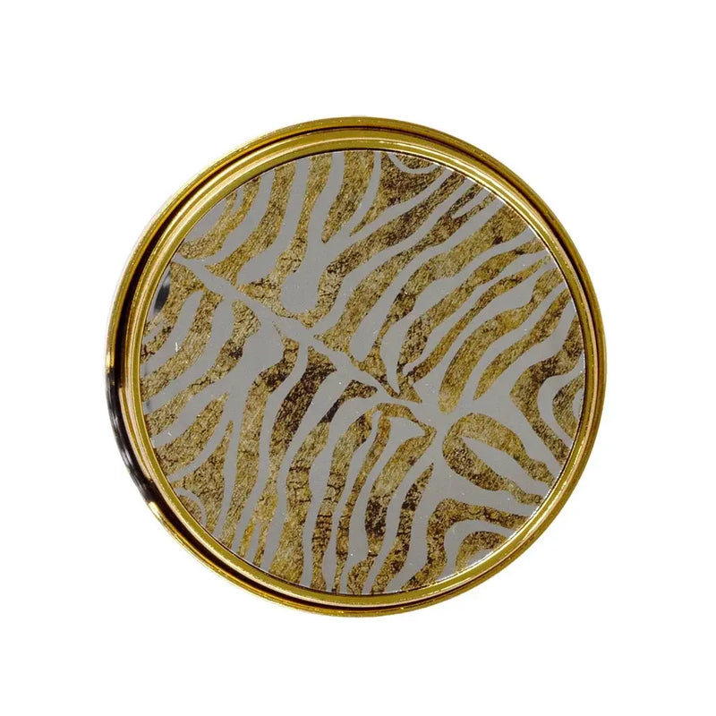 Coaster Set of 6 - Zebra Stripe Mirror Round - Pewter