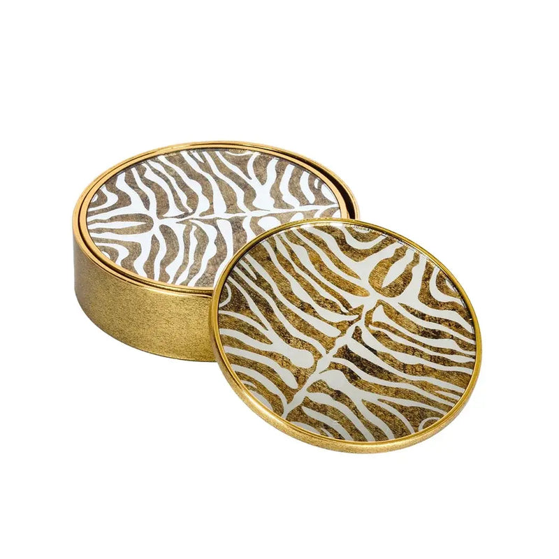 Coaster Set of 6 - Zebra Stripe Mirror Round - Pewter