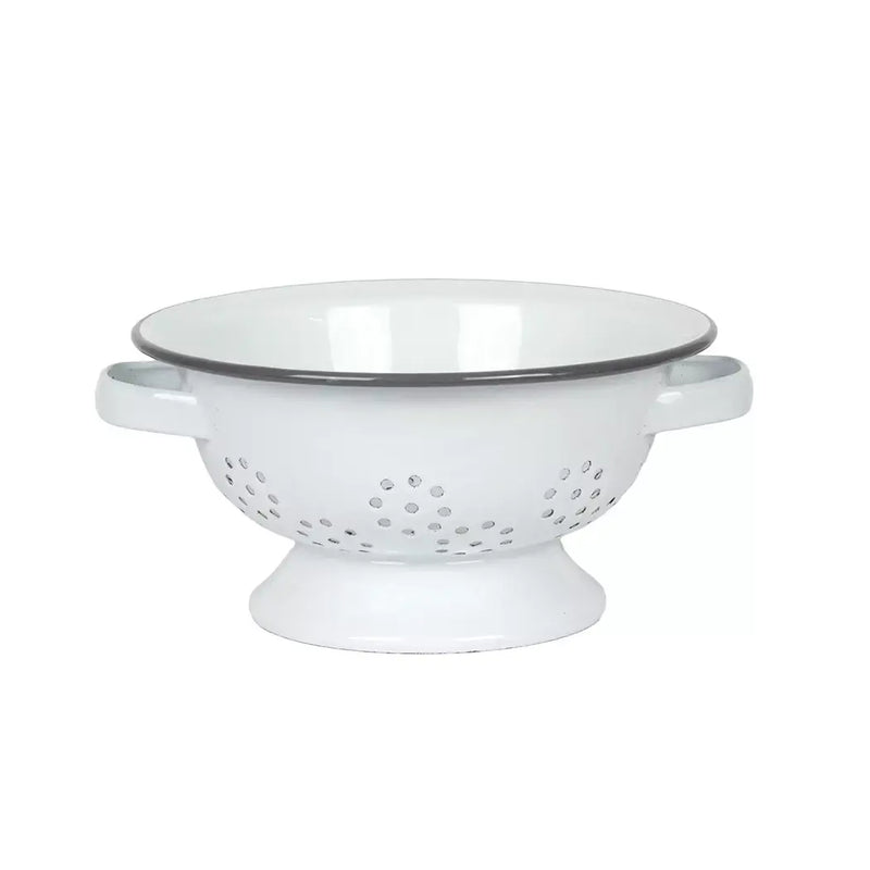 Colander - Small Enamel White Grey Rim - Enamel