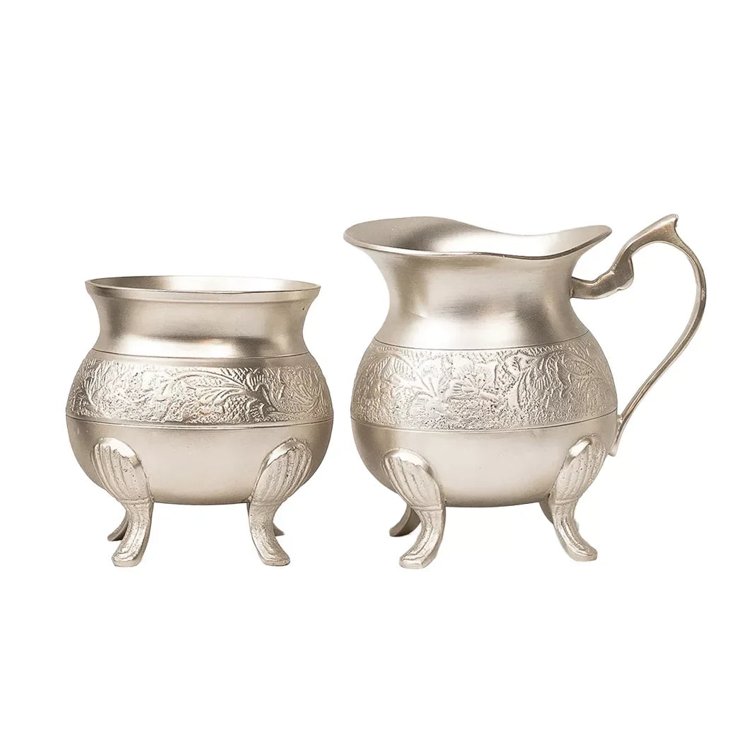 Creamer Set - Silver Floral - Pewter