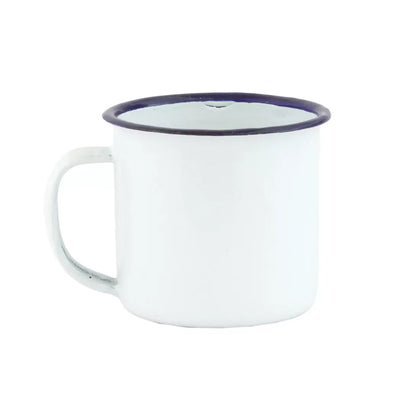 Cup - Enamel White Blue Rim 125ml - Enamel