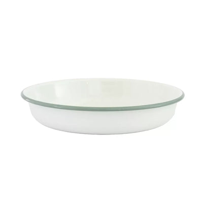 Deep Dish - Enamel Cream Green Rim 23.5cm - Enamel